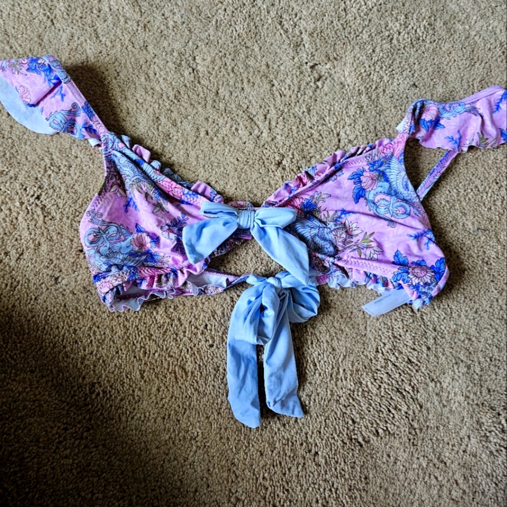 Sugar Thrillz Are We Human Dragon Floral Bikini Top Size Small Dollskill Pastel